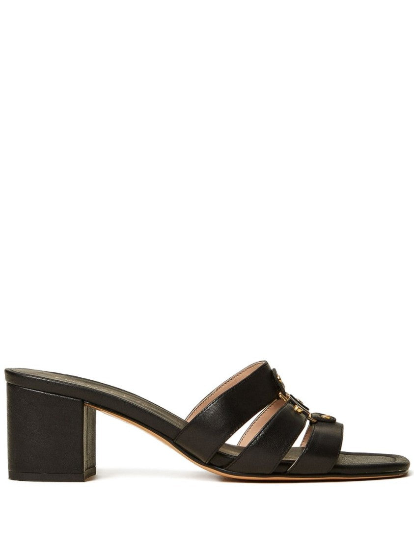 Twin-Set Black Leather Block Heel Sandals