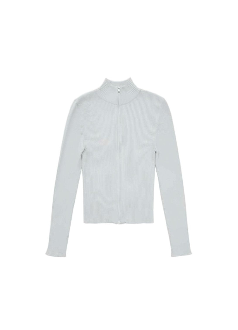 Amomento Ribbed Knit Cardigan With High Neckline