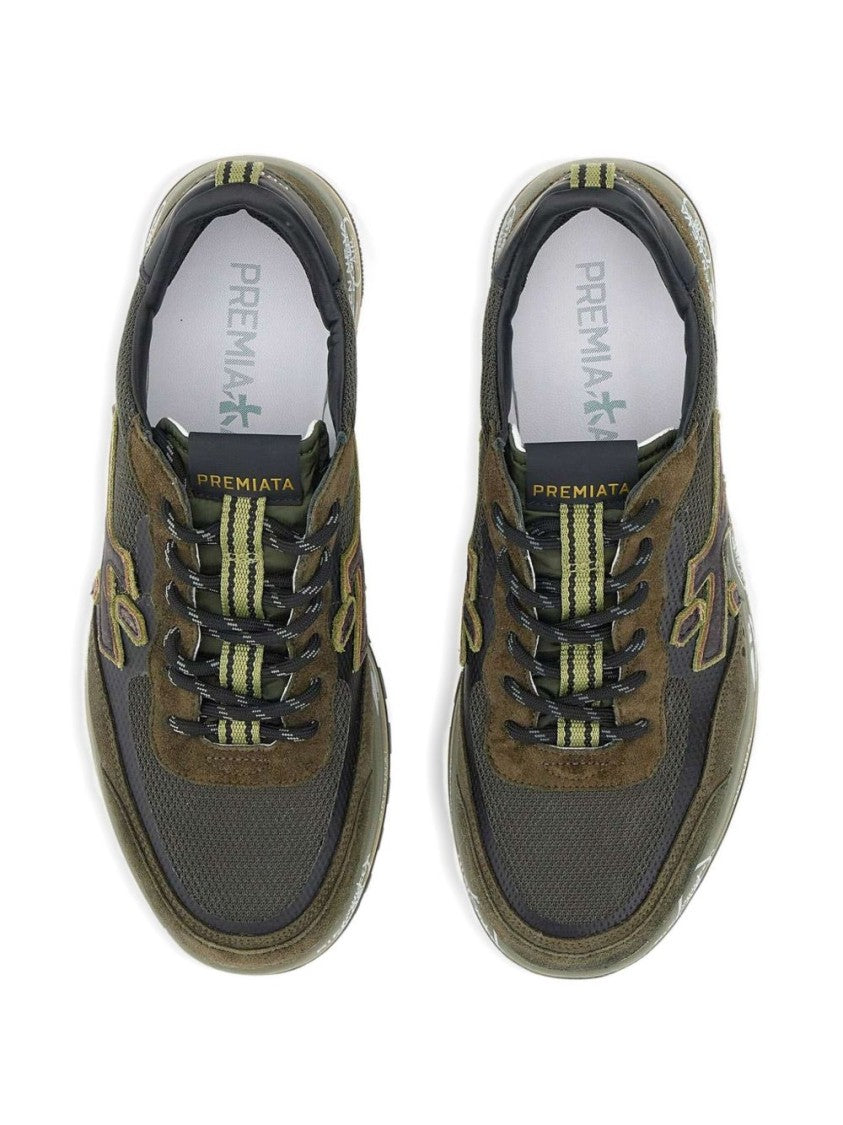 Premiata Earthy-Toned Suede And Mesh Sneakers With Distinctive Logo