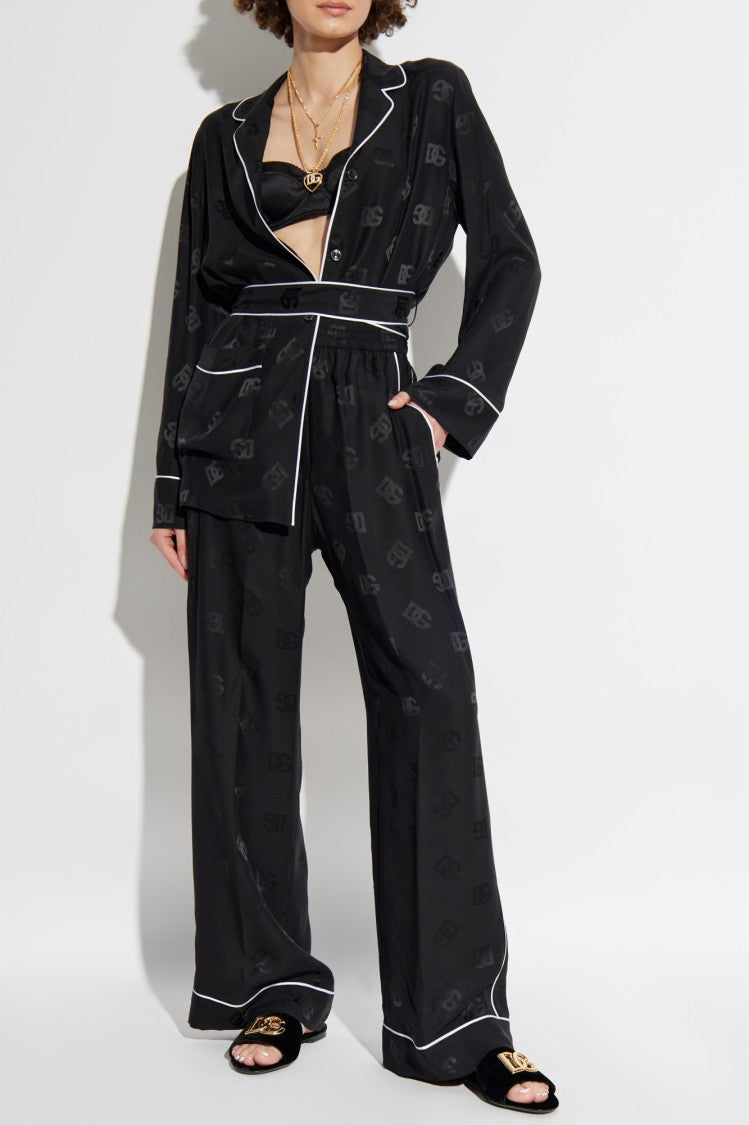 Dolce & Gabbana Silk Trousers With Contrasting Piping
