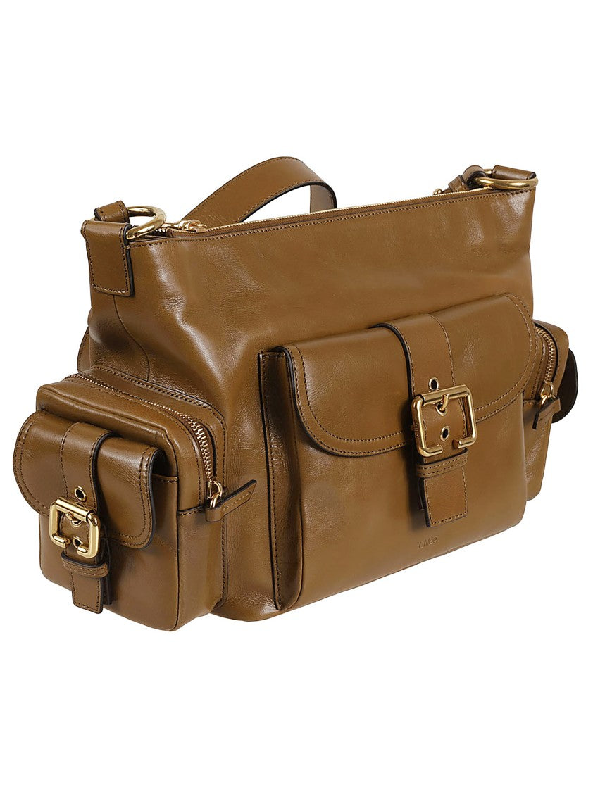 Chloé Structured Brown Leather Handbag With Gold-Tone Hardware