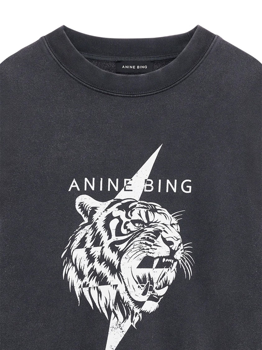 Anine Bing Relaxed Fit Black Sweatshirt With Roaring Tiger Graphic
