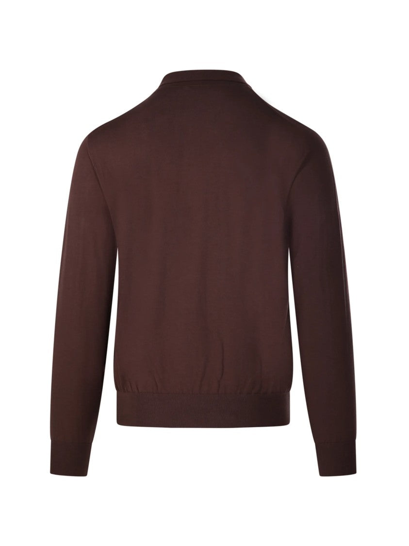 Altea Deep Brown Polo Long-Sleeve Cotton Polo
