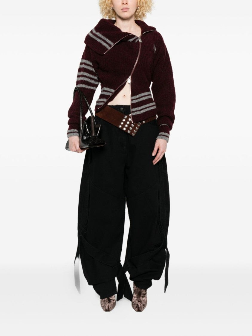 The Attico Cropped Knit Sweater With Asymmetrical Zipper