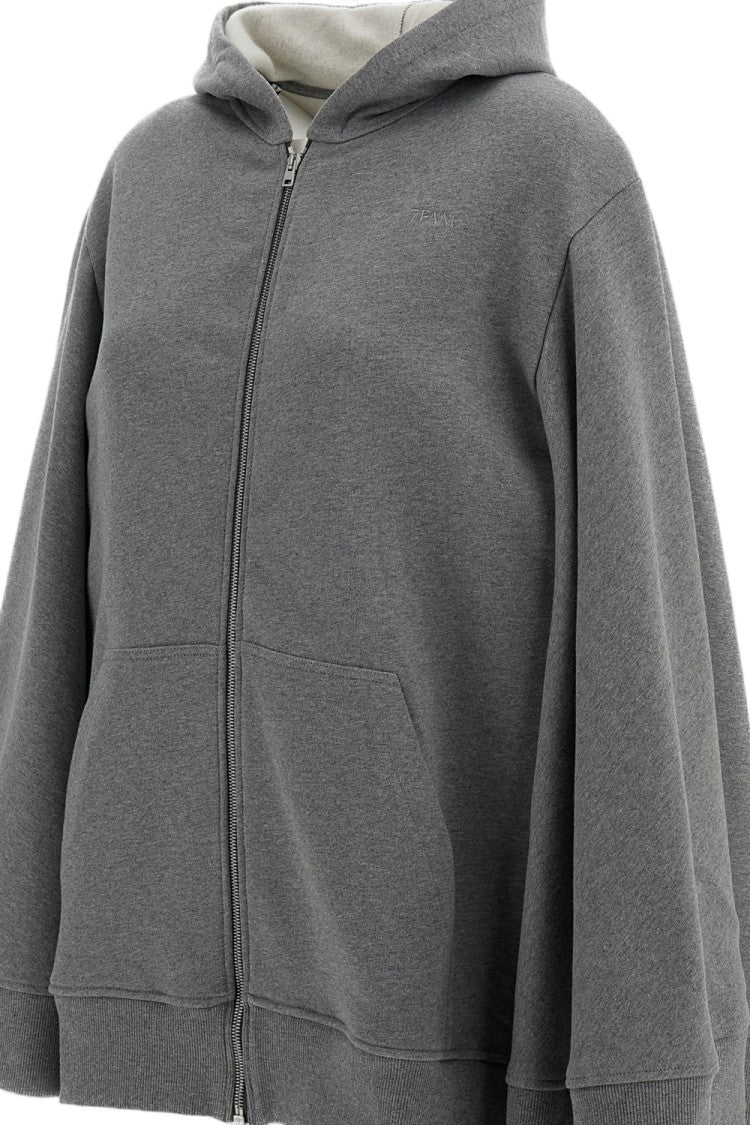7 For All Mankind Grey Oversized Zip-Up Cotton Hoodie