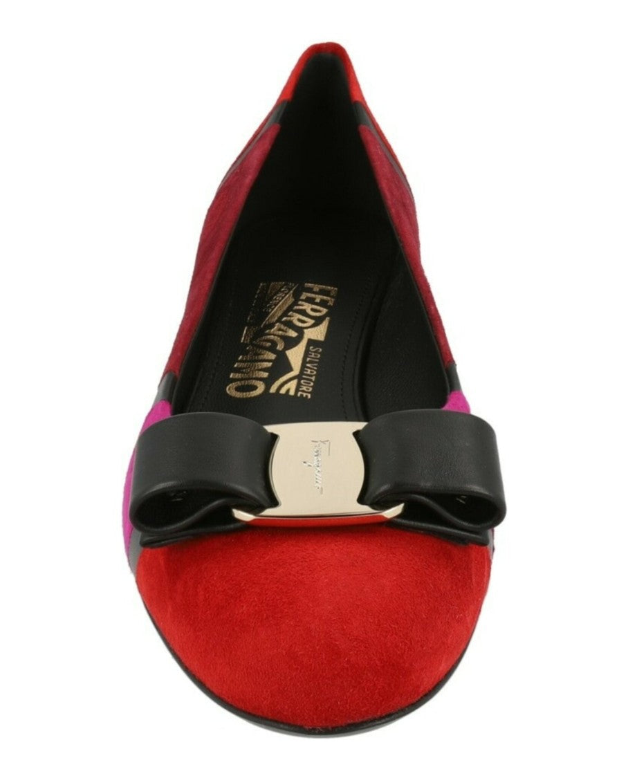 Ferragamo Vara Patchwork Suede Pumps With Block Heel And Bow Accent
