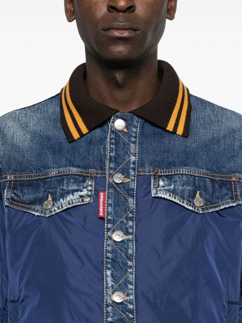 Dsquared2 Navy Blue Panelled Denim Jacket With Ribbed Detailing