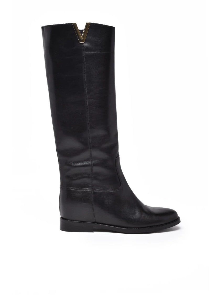 Gisel Moire Black Leather Boots