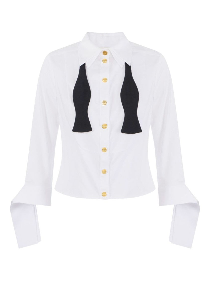 Elisabetta Franchi Crisp White Cropped Shirt With Oversized Cuffs