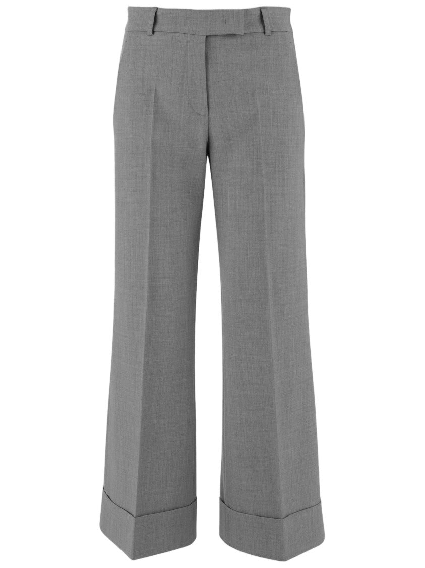 Ql2 Gray Tailored Crease Wide-Leg Wool Formal Pants