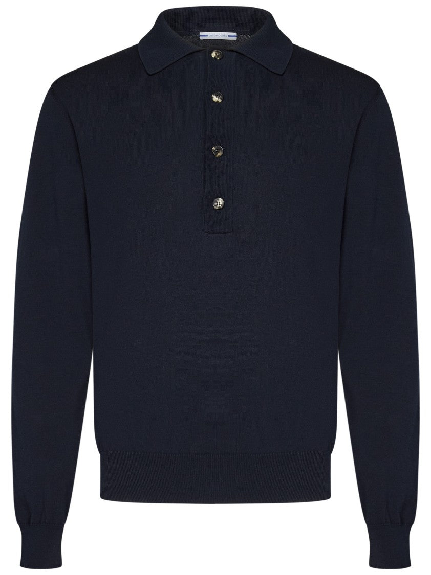 Jacob Cohen Buttoned Placket Polo With Ribbed Collar In Blue
