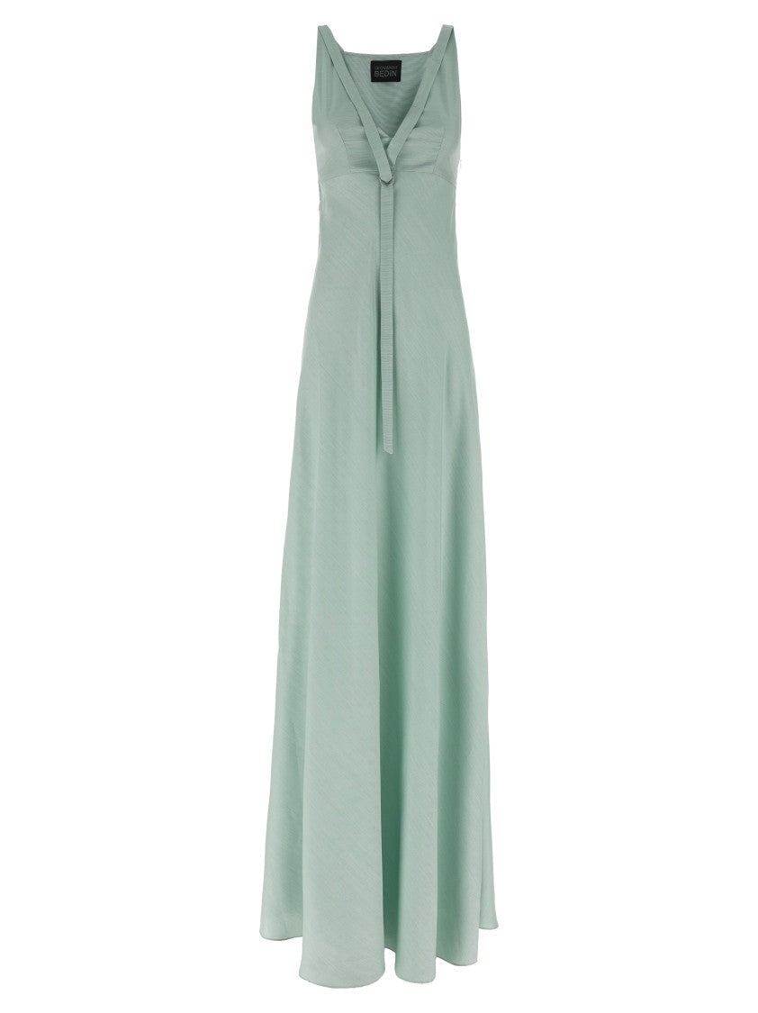 Giovanni Bedin Silk Striped Maxi Dress With V-Neck