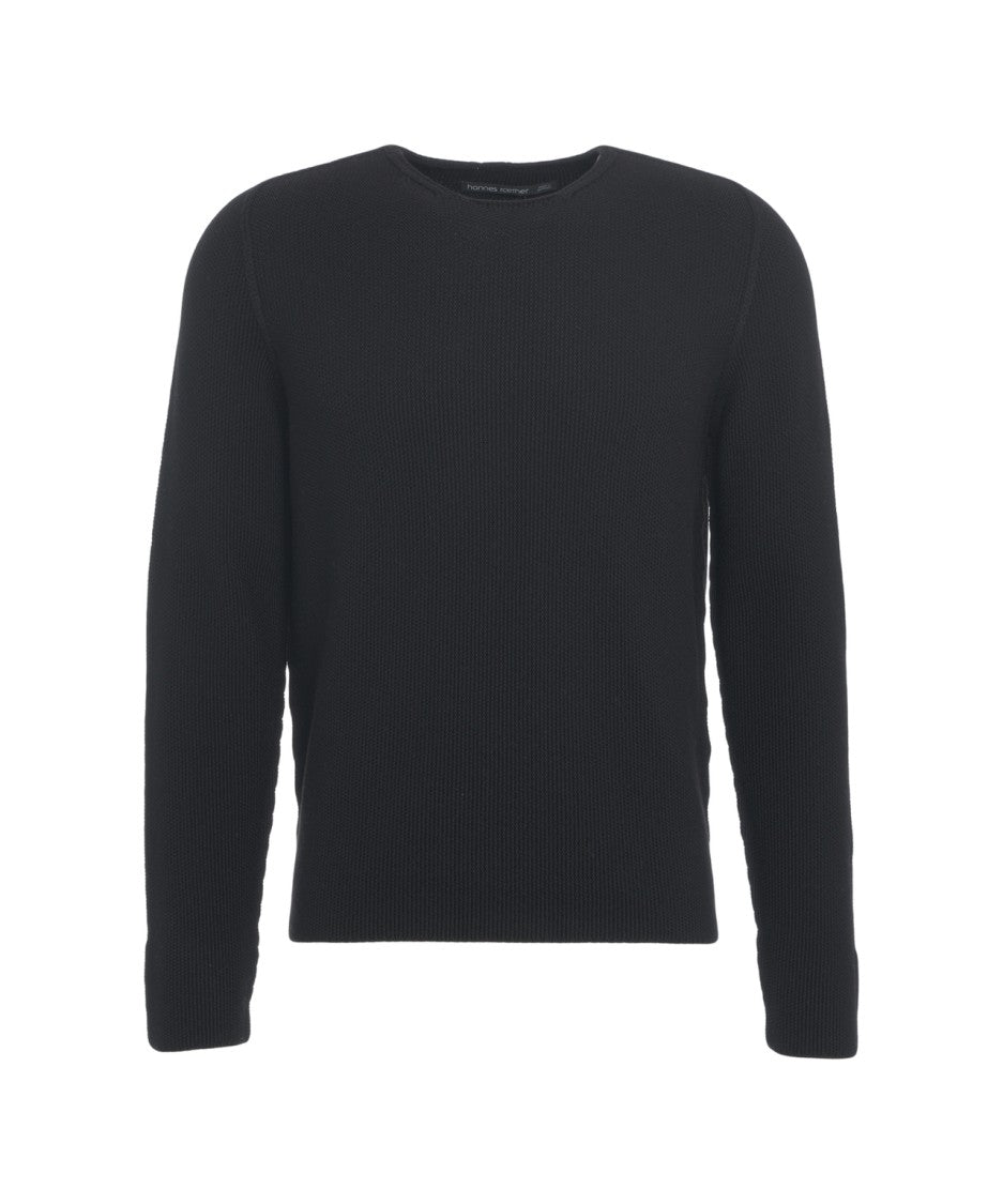 Hannes Roether Refined Black Wool Sweater With Ribbed Texture