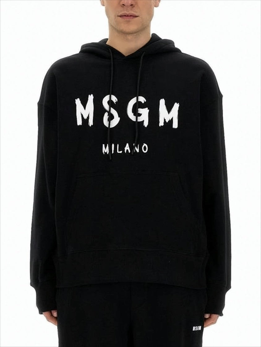 Msgm Relaxed Fit Hoodie With Bold Brushstroke Lettering