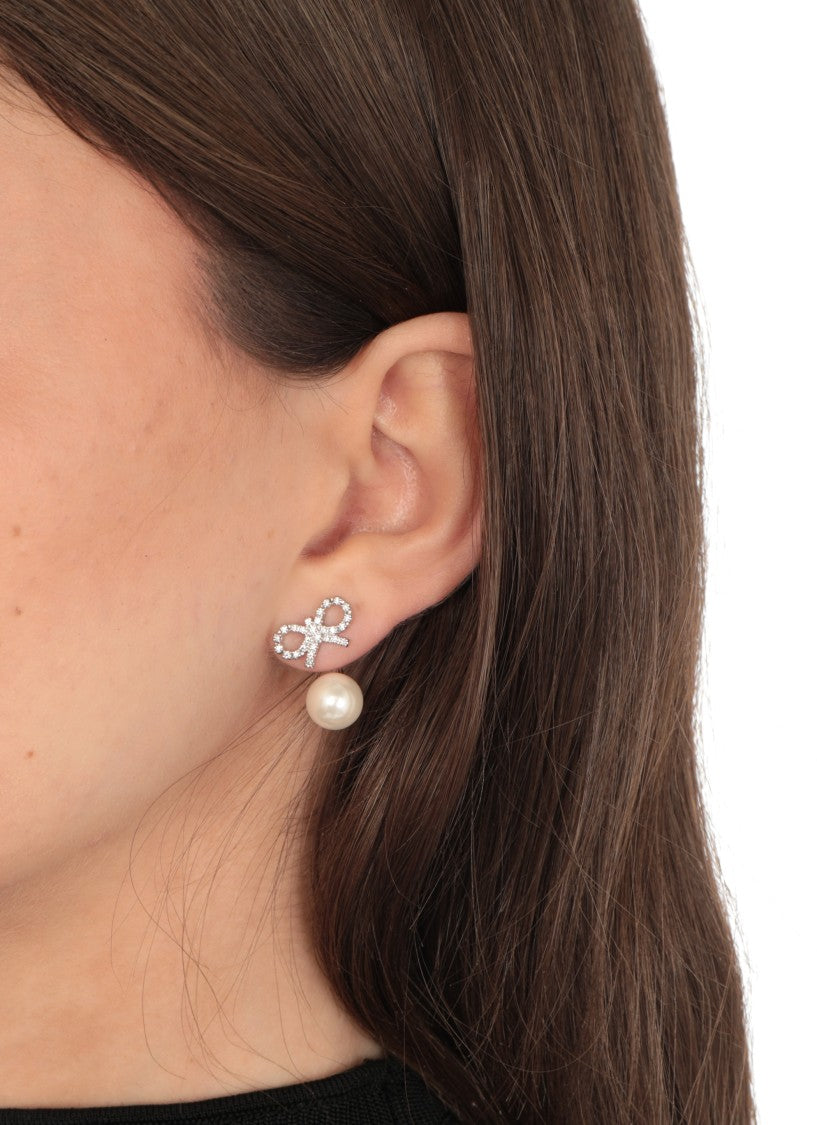 Self-Portrait Crystal Bow Pearl Jacket Earrings