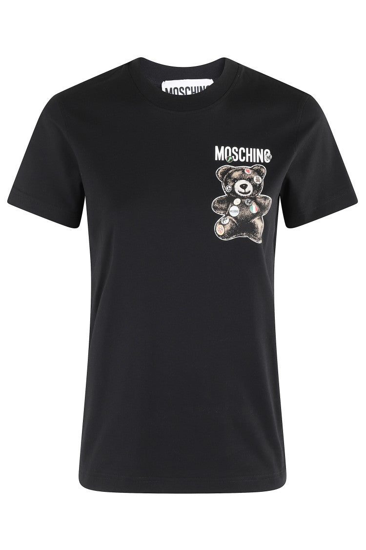 Moschino Playful Black Cotton T-Shirt With Iconic Bear Design