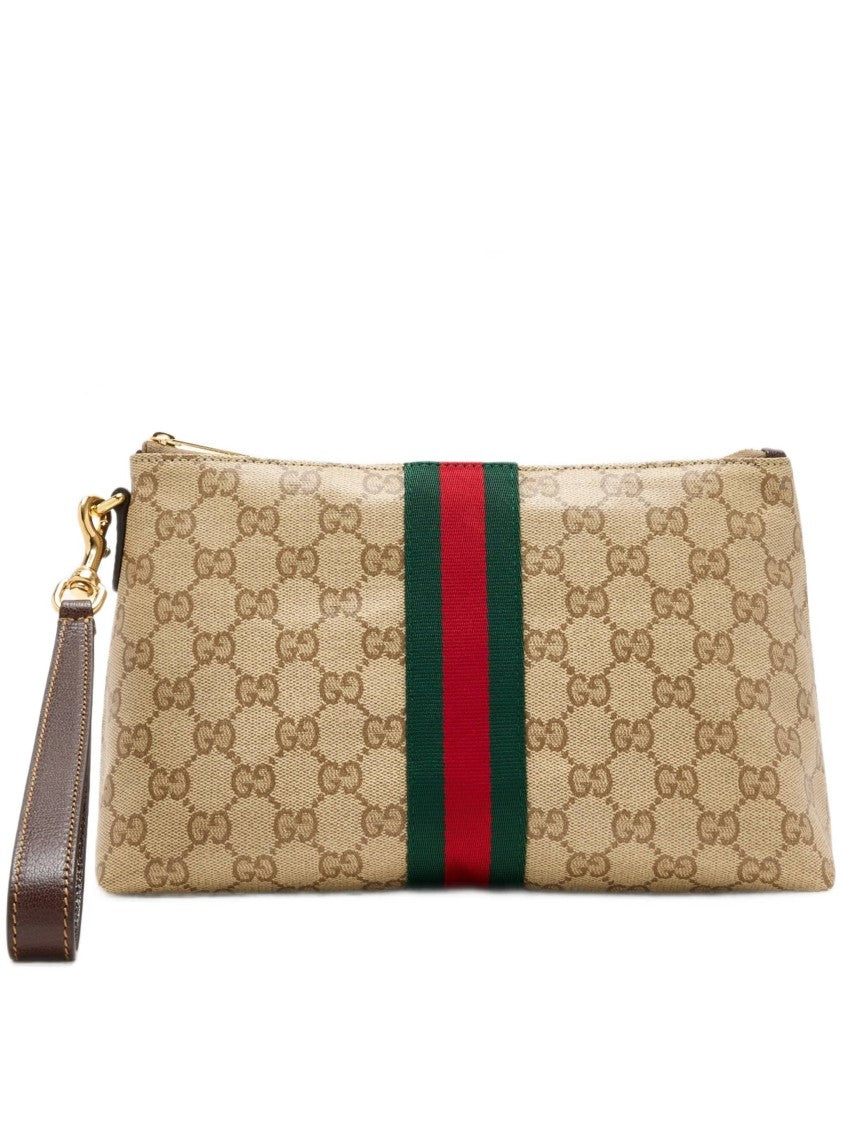 Gucci Rectangular Monogram Pouch With Detachable Wrist Strap