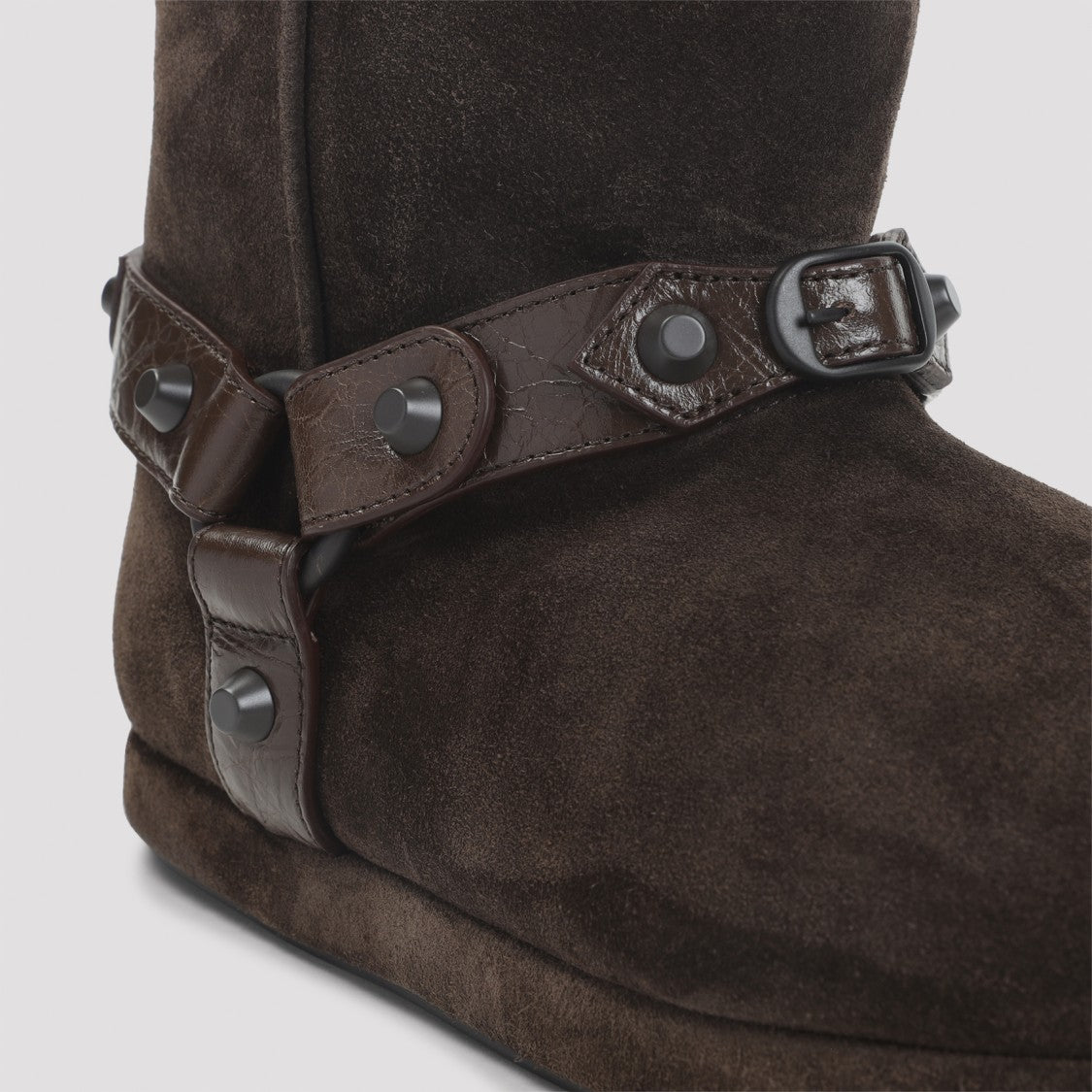Balenciaga Ankle-Length Dark Brown Suede Boots With Metal Studs