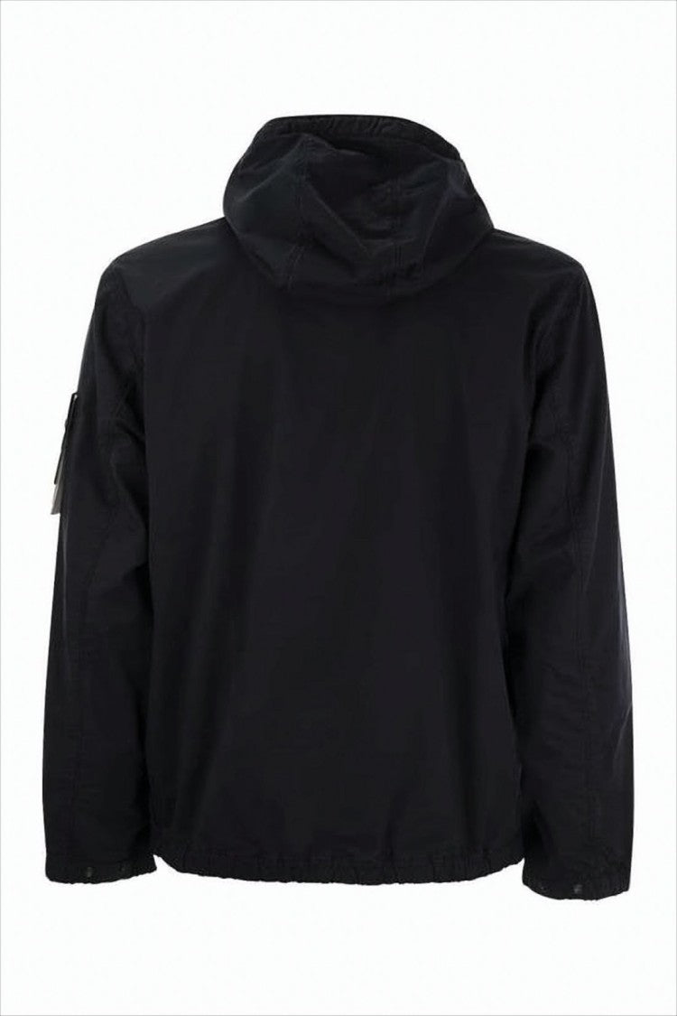 Stone Island Black Leather Jacket With Distinctive Logo Patch