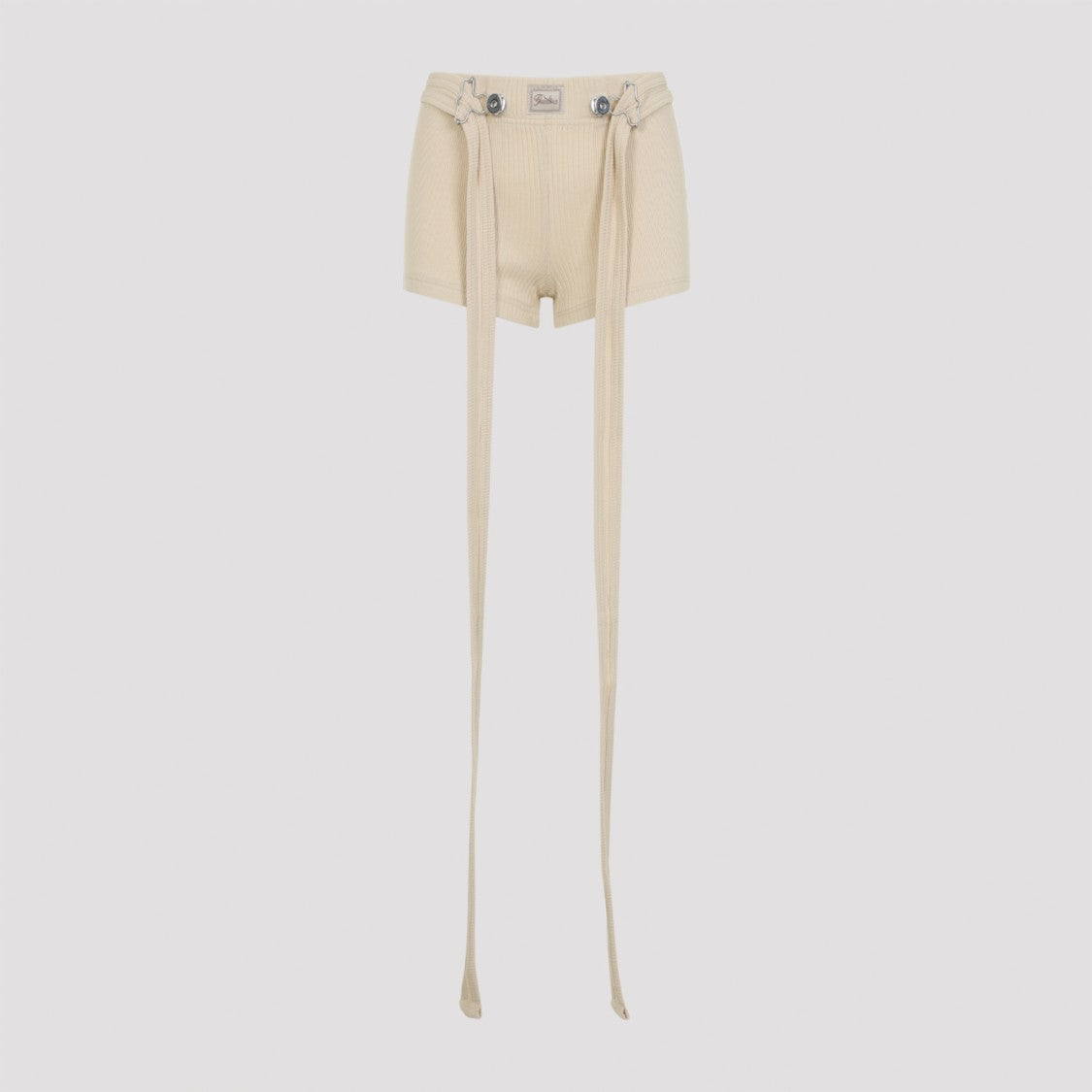 Jean Paul Gaultier Beige Ribbed Cotton Shorts With Exaggerated Waist Strap