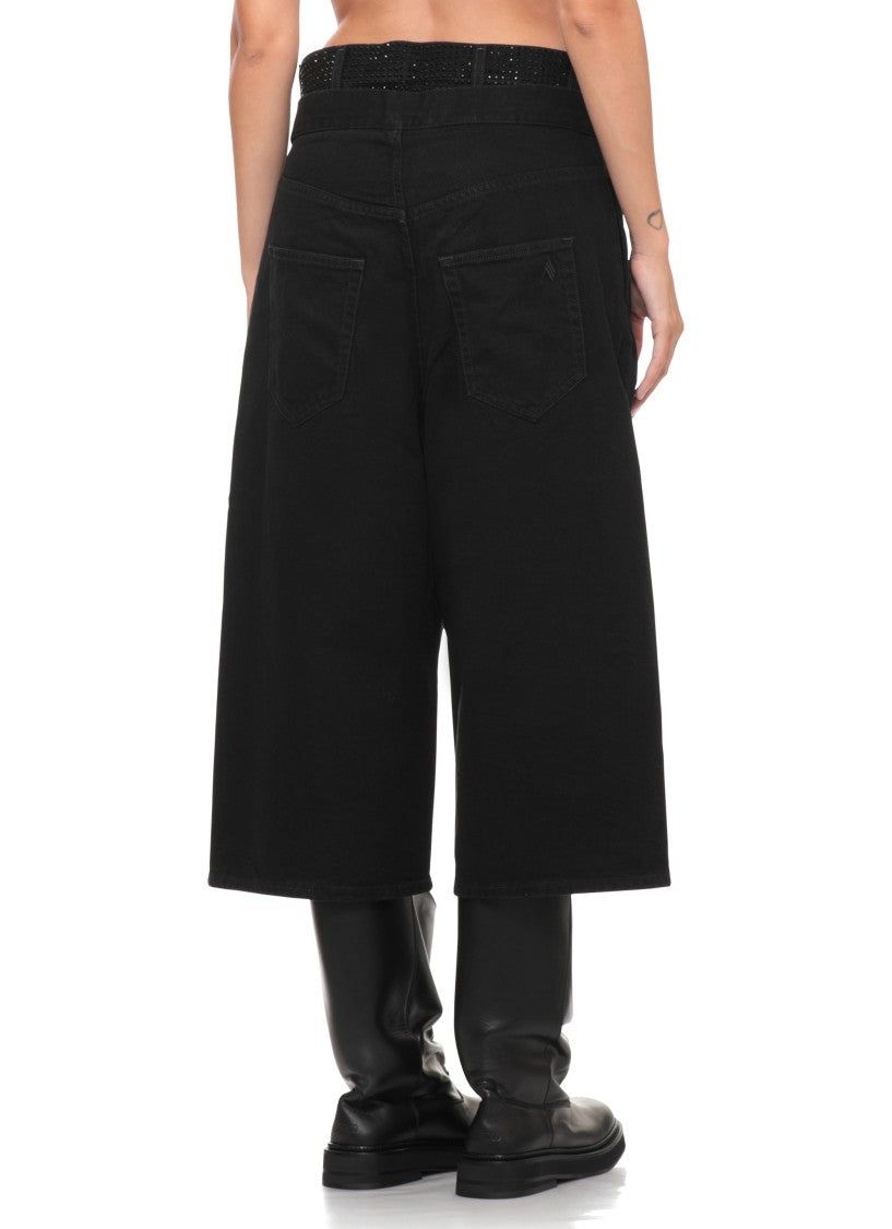 The Attico Black Rhinestone Trim Straight-Leg Jeans