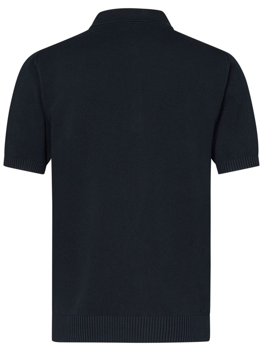 Boglioli Short-Sleeved Honeycomb Polo Shirt In Blue Cotton