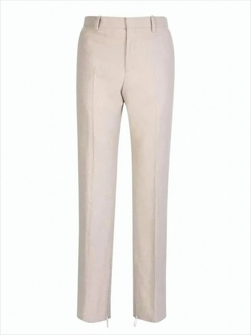 Off-White Straight-Leg Trousers With Textured Finish And Unique Patch Detail