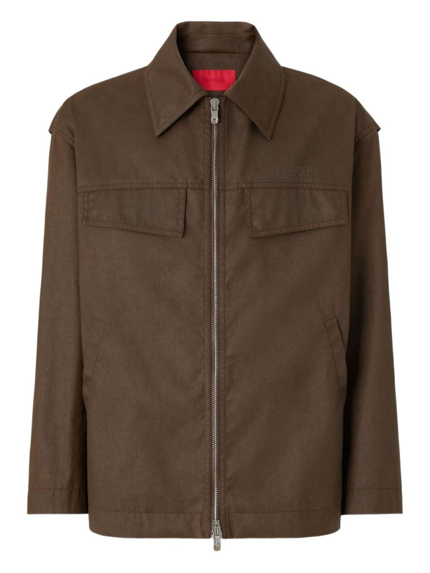 Ferrari Brown Cotton Flap Pocket Bomber Jacket