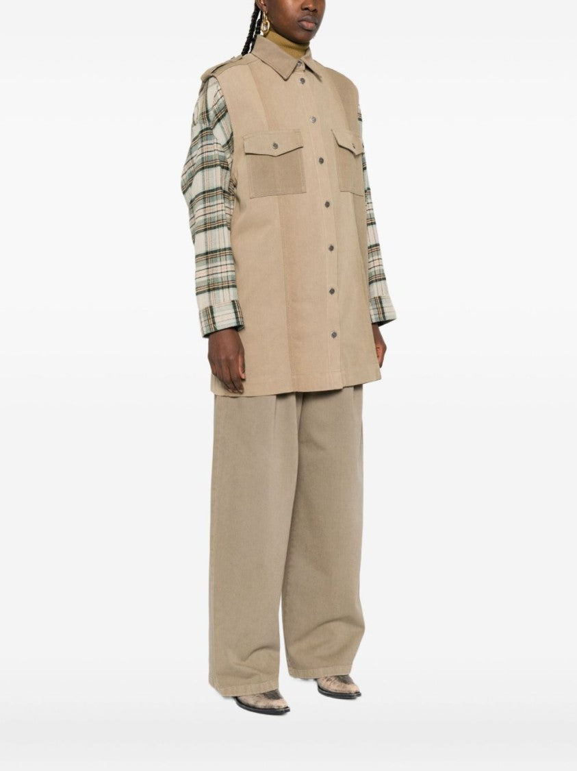 Golden Goose Structured Sleeveless Kaki Jacket With Button-Down Front