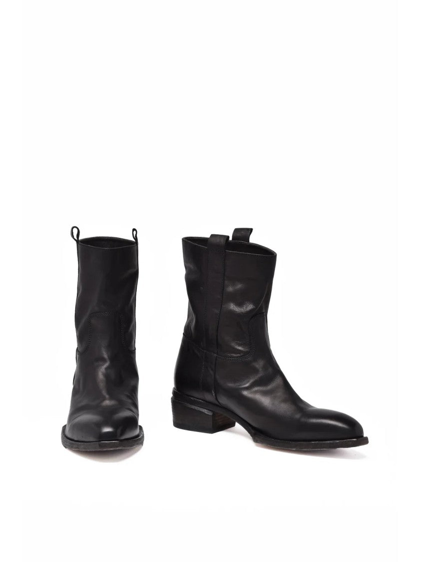 Shoto Black Leather Pointed Ankle Boots