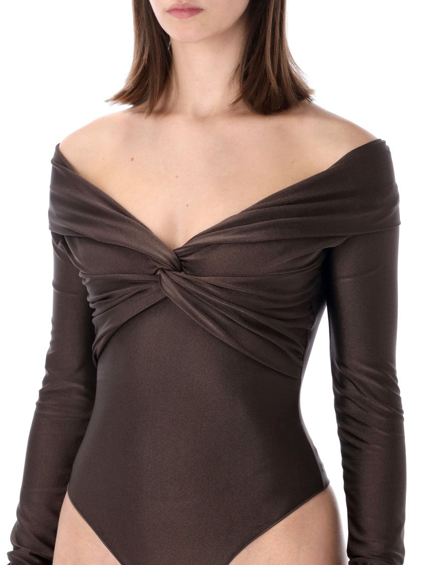 The Andamane Stretch Off-Shoulder Draped Bodysuit