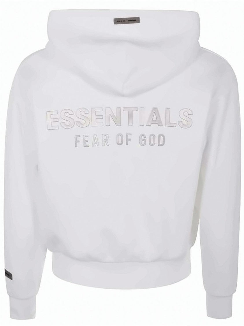 Fear Of God Cropped White Hoodie With Front Zipper And Embossed Detailing