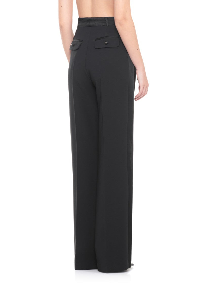 Elisabetta Franchi High-Waisted Black Crepe Pants With Flap Pockets