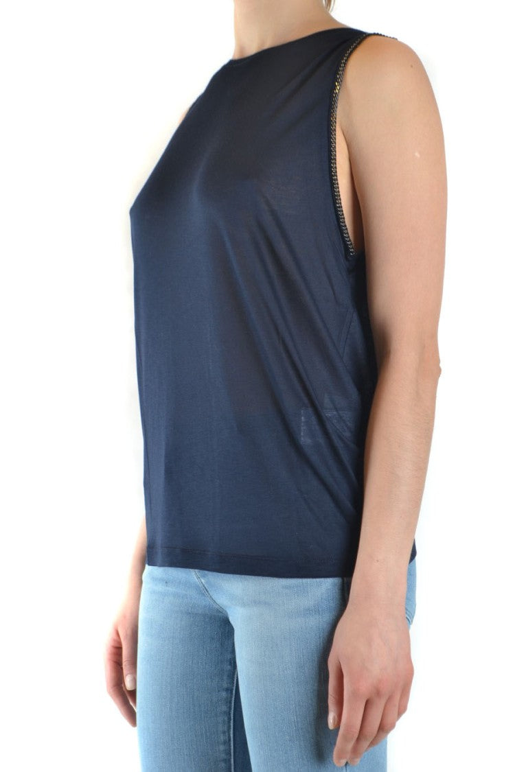Dondup Navy Sleeveless Top With High Round Neckline