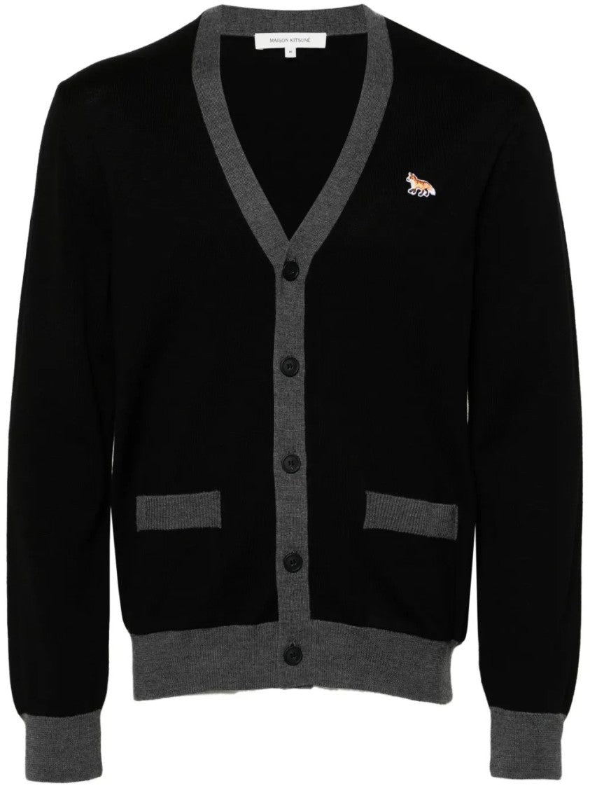 Maison Kitsuné Button-Up Wool Cardigan With Embroidered Detail