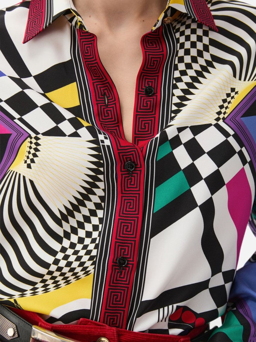 Versace Geometric Optical Illusion Silk Shirt