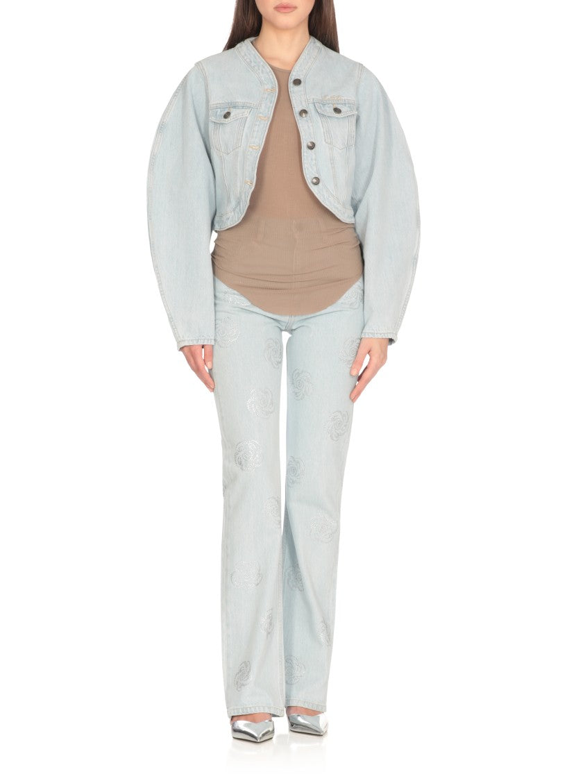 Rotate Light Blue Cotton Jeans With Strass Details