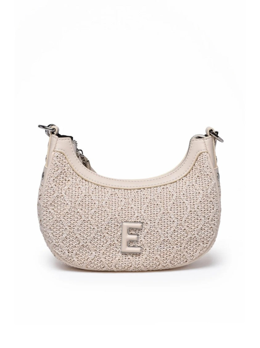 Ermanno Firenze Hobo Terra Straw Shoulder Bag With Prominent 'E' Emblem