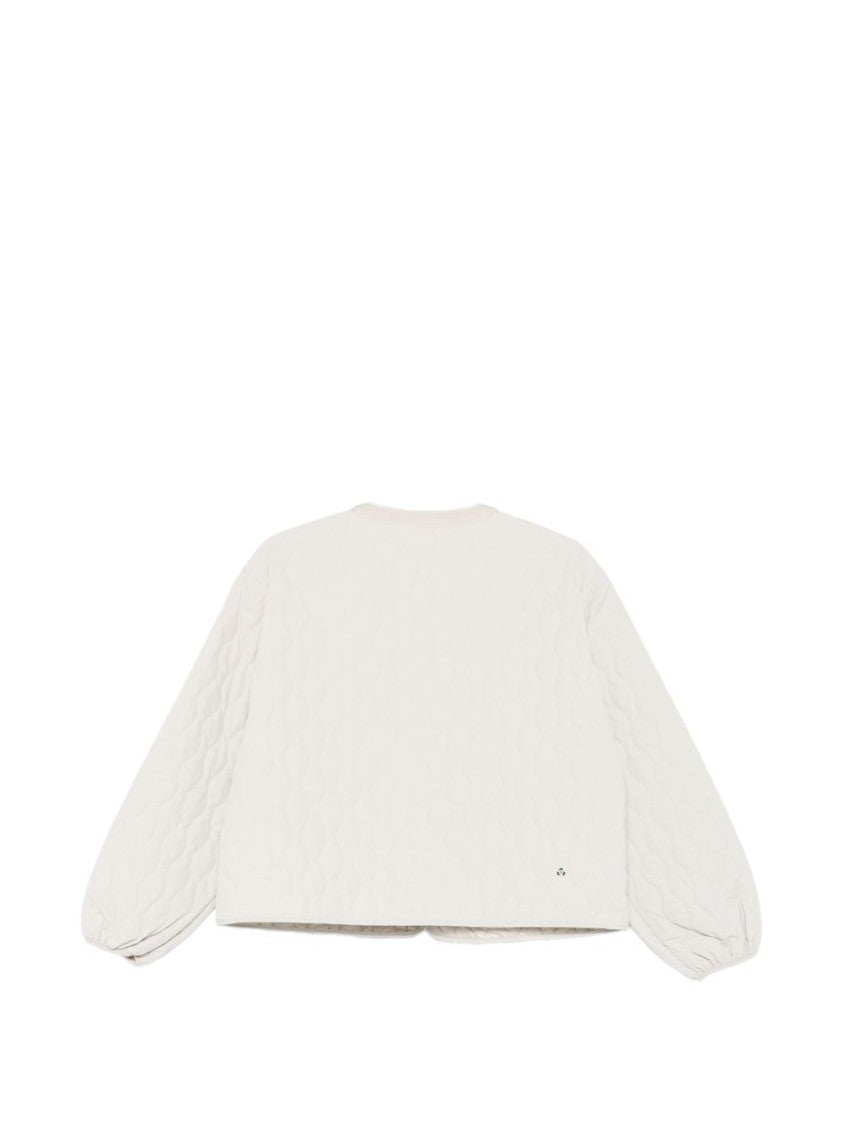 Save The Duck Wave-Quilted V-Neck Coat With Logo Patch And Patch Pockets
