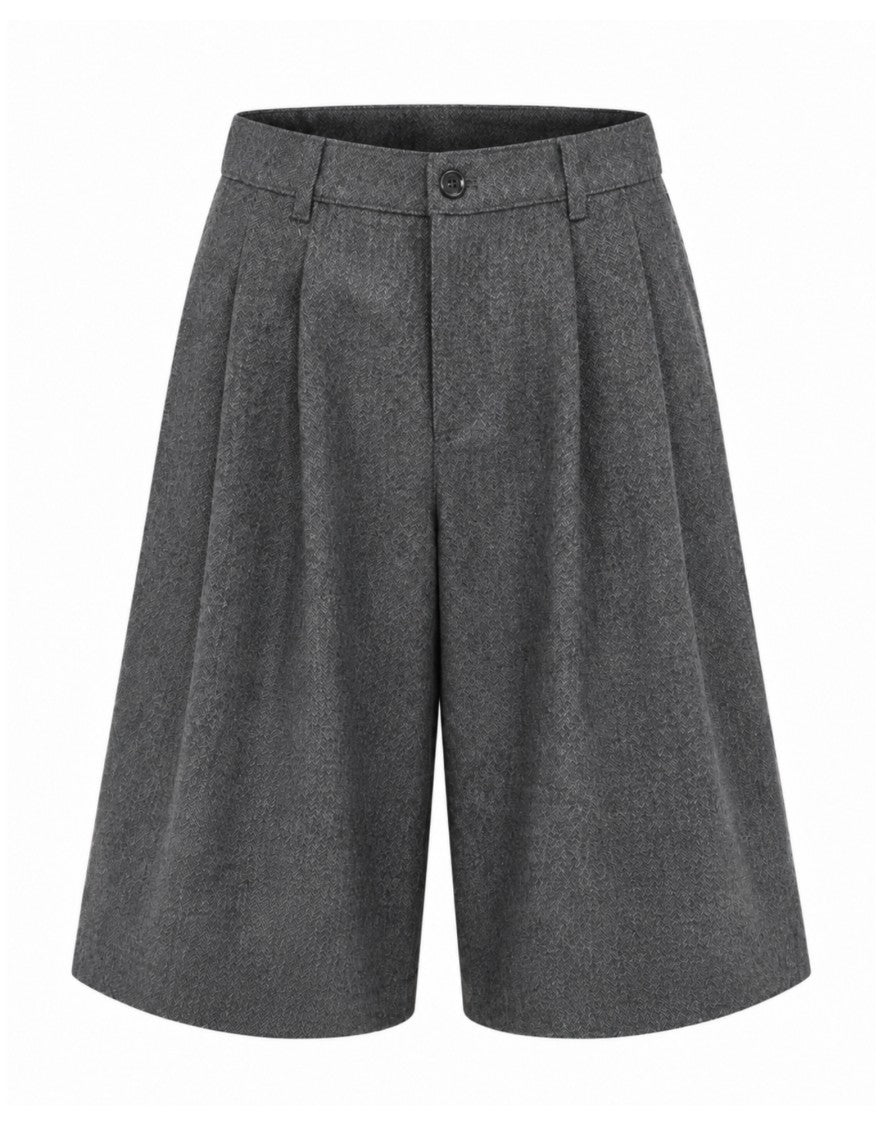 Nine In The Morning Dark Grey Perla Pleated Wool-Blend Bermuda Shorts