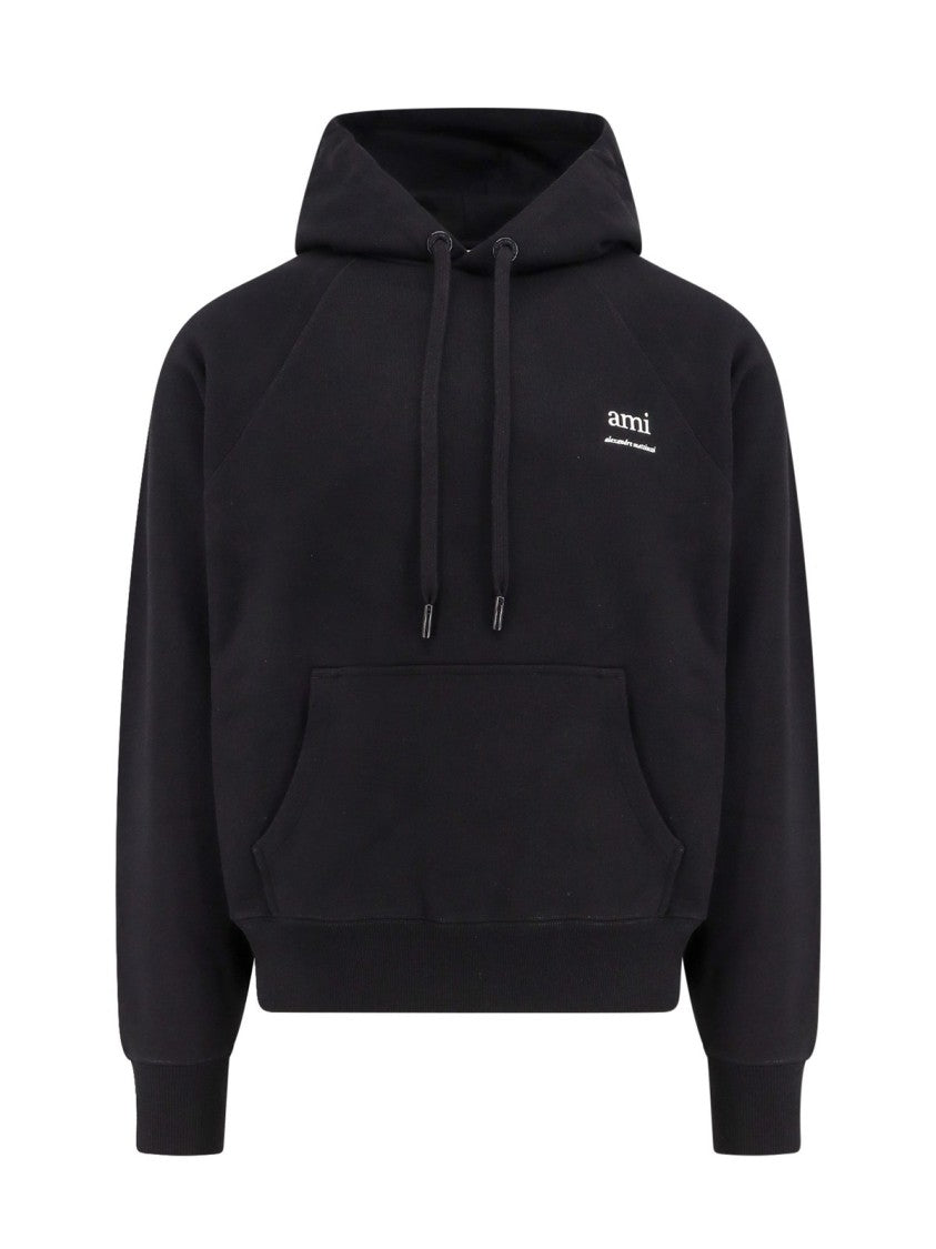 Ami Classic Black Hoodie With Relaxed Fit And Embroidered Logo