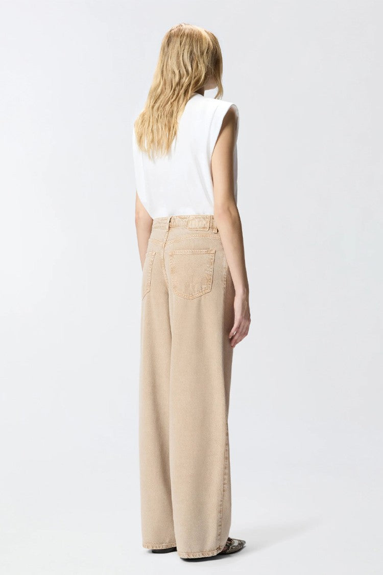 Pinko Beige Lauryn Jewel Rope-Chain Waist Lyocell-Blend Wide-Leg Jeans