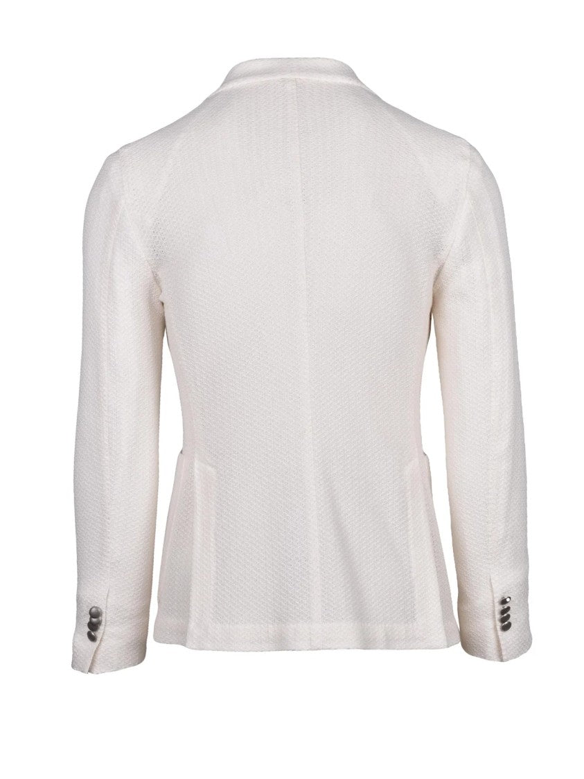 L.B.M. 1911 White Double-Breasted Cotton Unlined Blazer