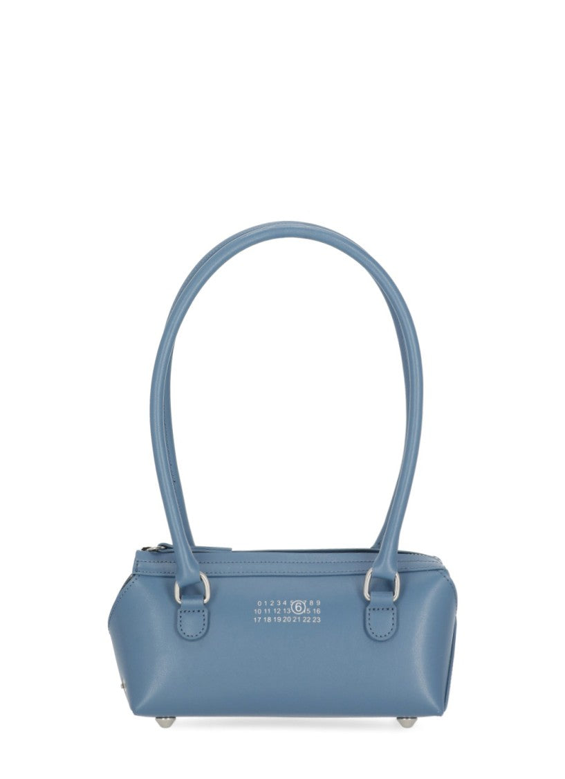 Mm6 By Maison Margiela Rectangular Light Blue Leather Mm6 Handbag With Zip Closure