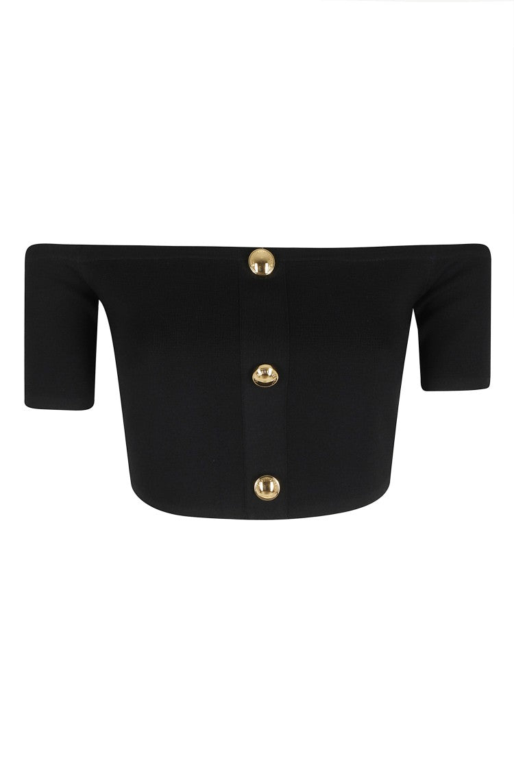 Elisabetta Franchi Black Tricot Three-Buttons Boat-Neck Viscose Top