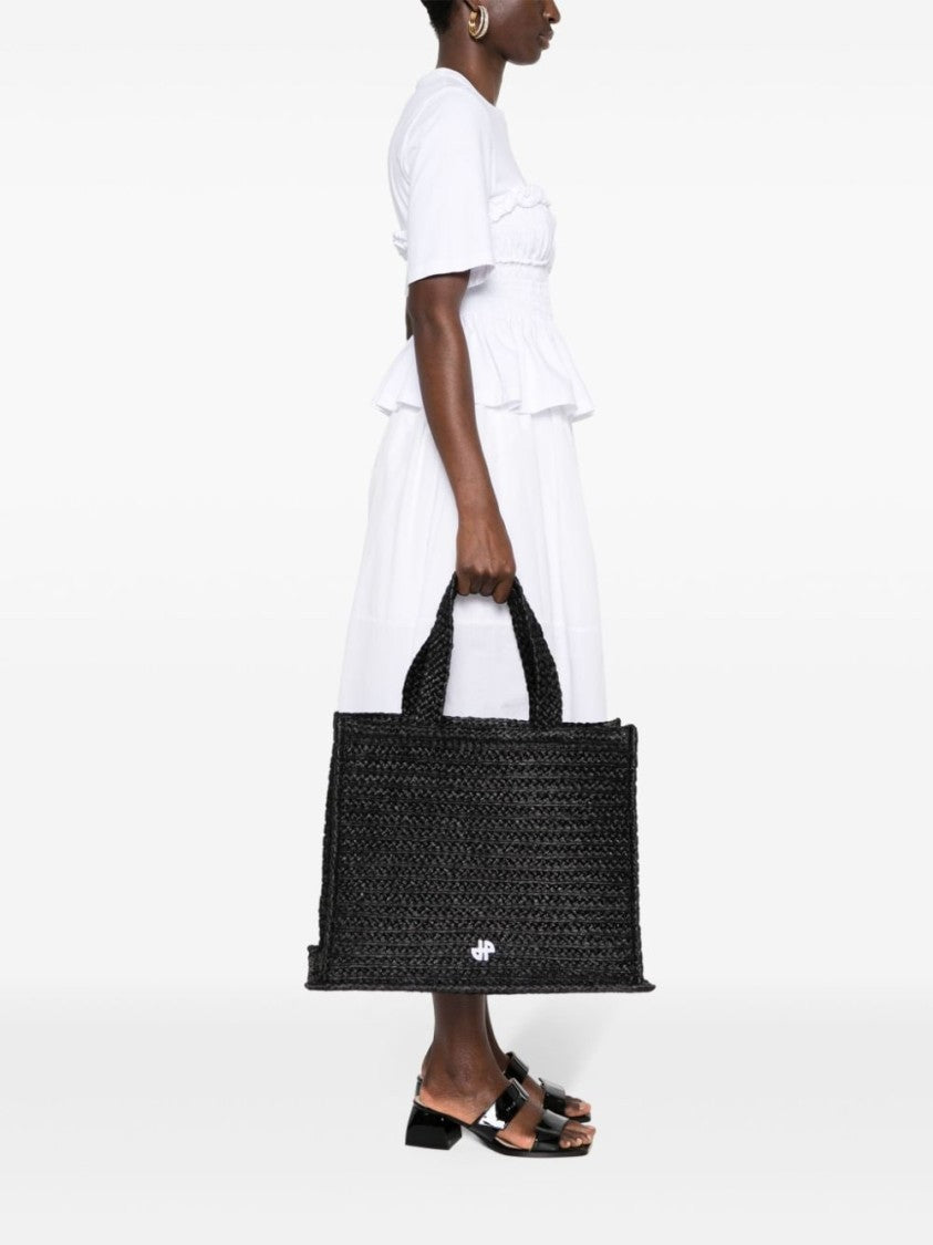 Patou Structured Rectangle Tote Bag In Black Raffia