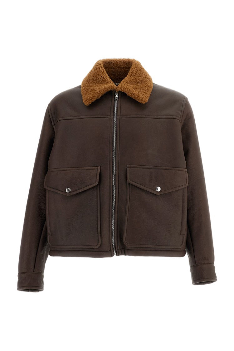 Emmeti Brown Nappa Leather Shearling Zip-Up Jacket