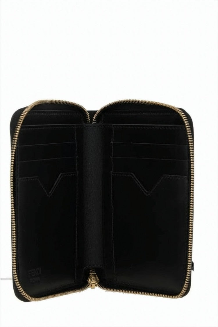 Fendi Sleek Rectangular Black Calf Leather Wallet With Zip-Around Closure