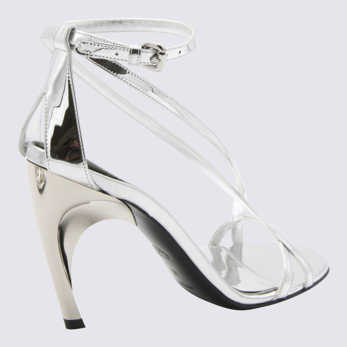 Alexander Mcqueen Sculptural High Heel Sandals With Metallic Silver Finish