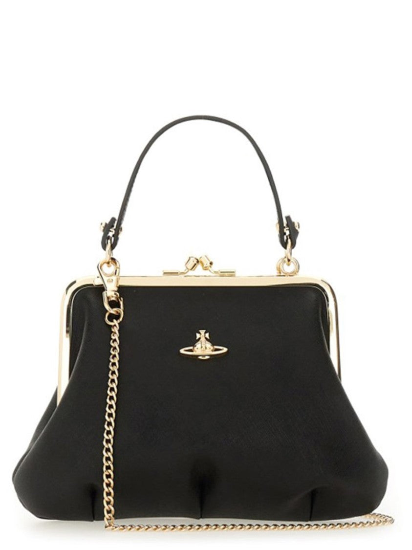 Vivienne Westwood Structured Handbag With Classic Frame Closure And Gold Trim